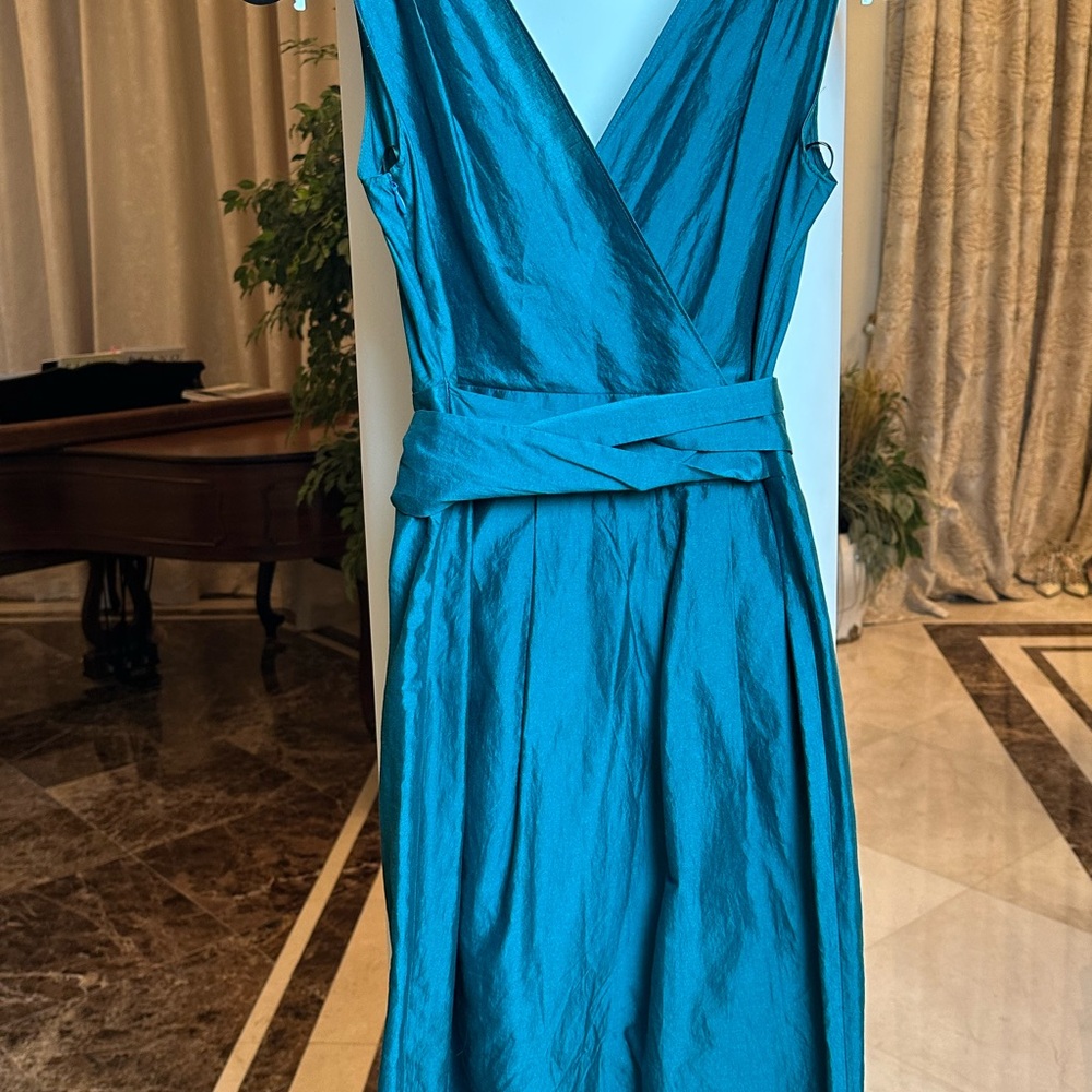 Moschino Teal Dress | Silk & Cotton Blend | Made in Italy | Elegant Designer - Picture 3 of 13